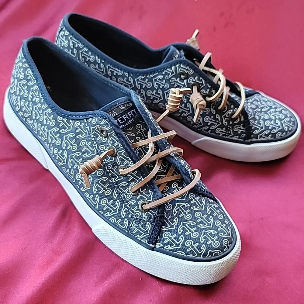 SPERRY womens CREST sz7 lace up RARE ANCHORS sneaker nautical boat shoe … - Picture 5 of 10